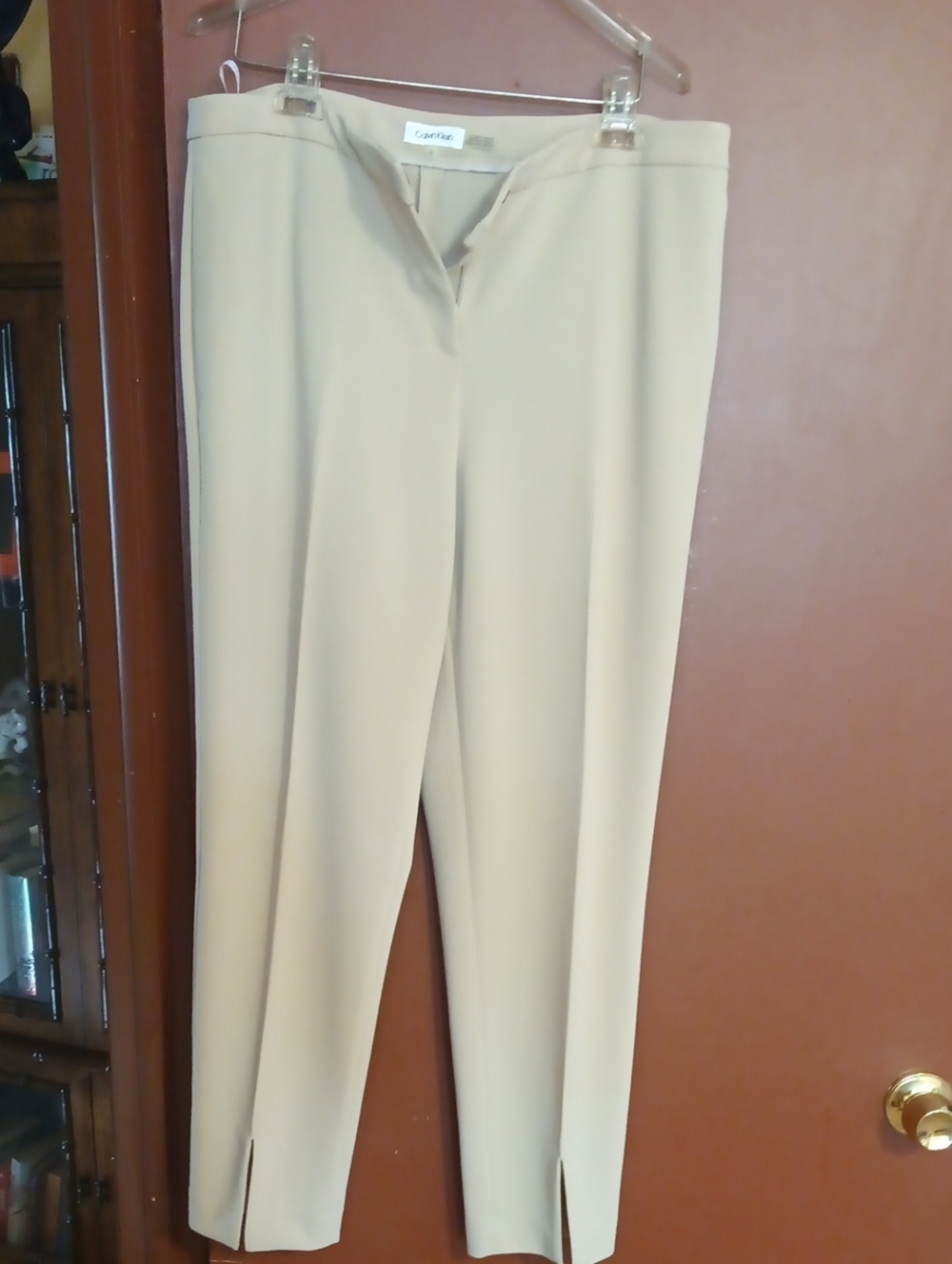 Calvin Klein Beige/Tan Straight-Leg Dress Trousers